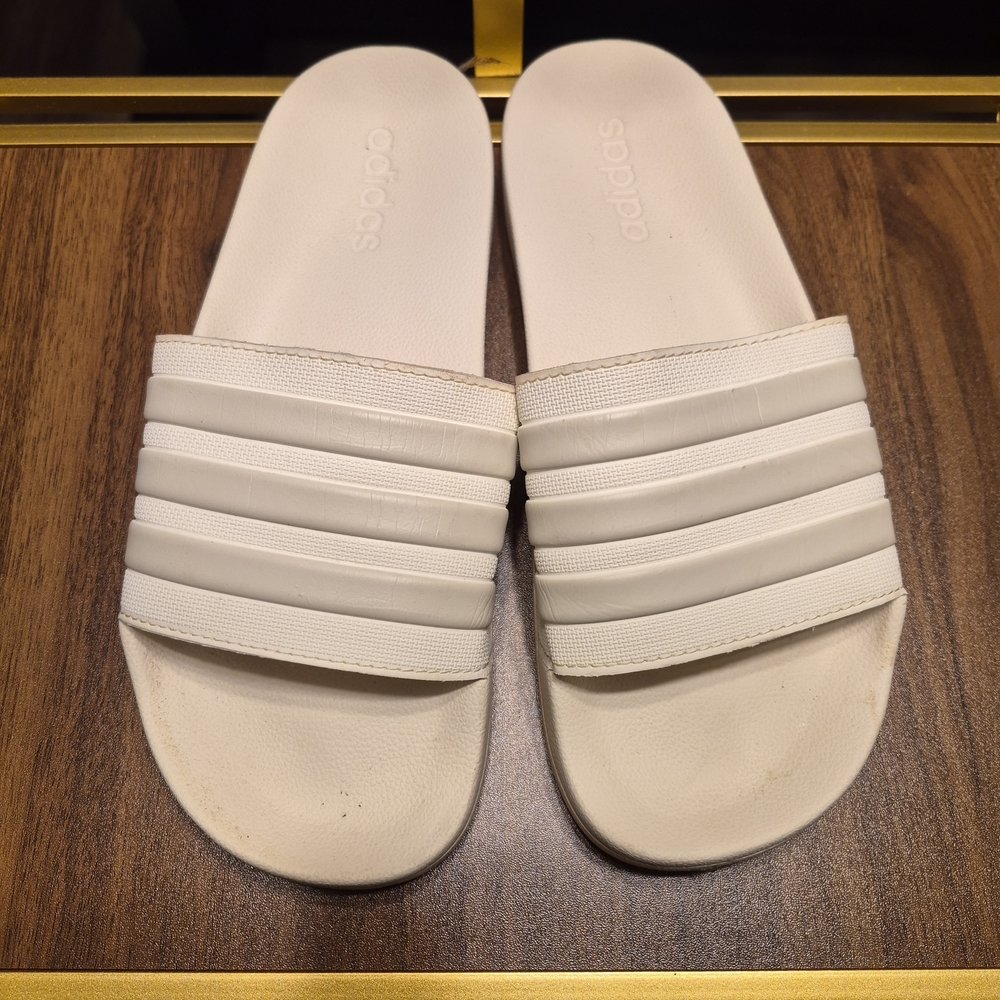 adidas Cream Slide Sandals with Triple Straps